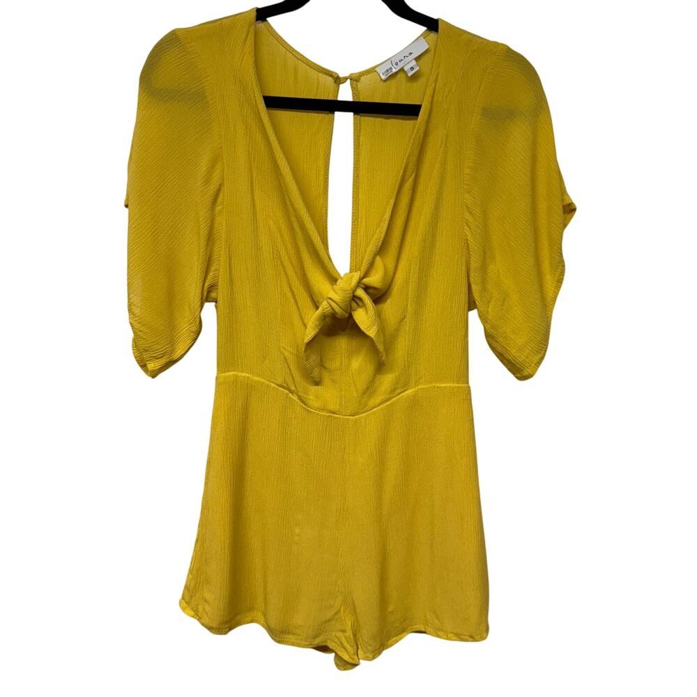 Louna Mustard Tie Romper Flutter Sleeve Open Back Size Small RTR Spring Summer